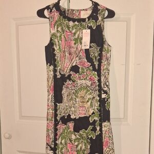 Lilly Pulitzer Black and Pink Tropical Midi Dress